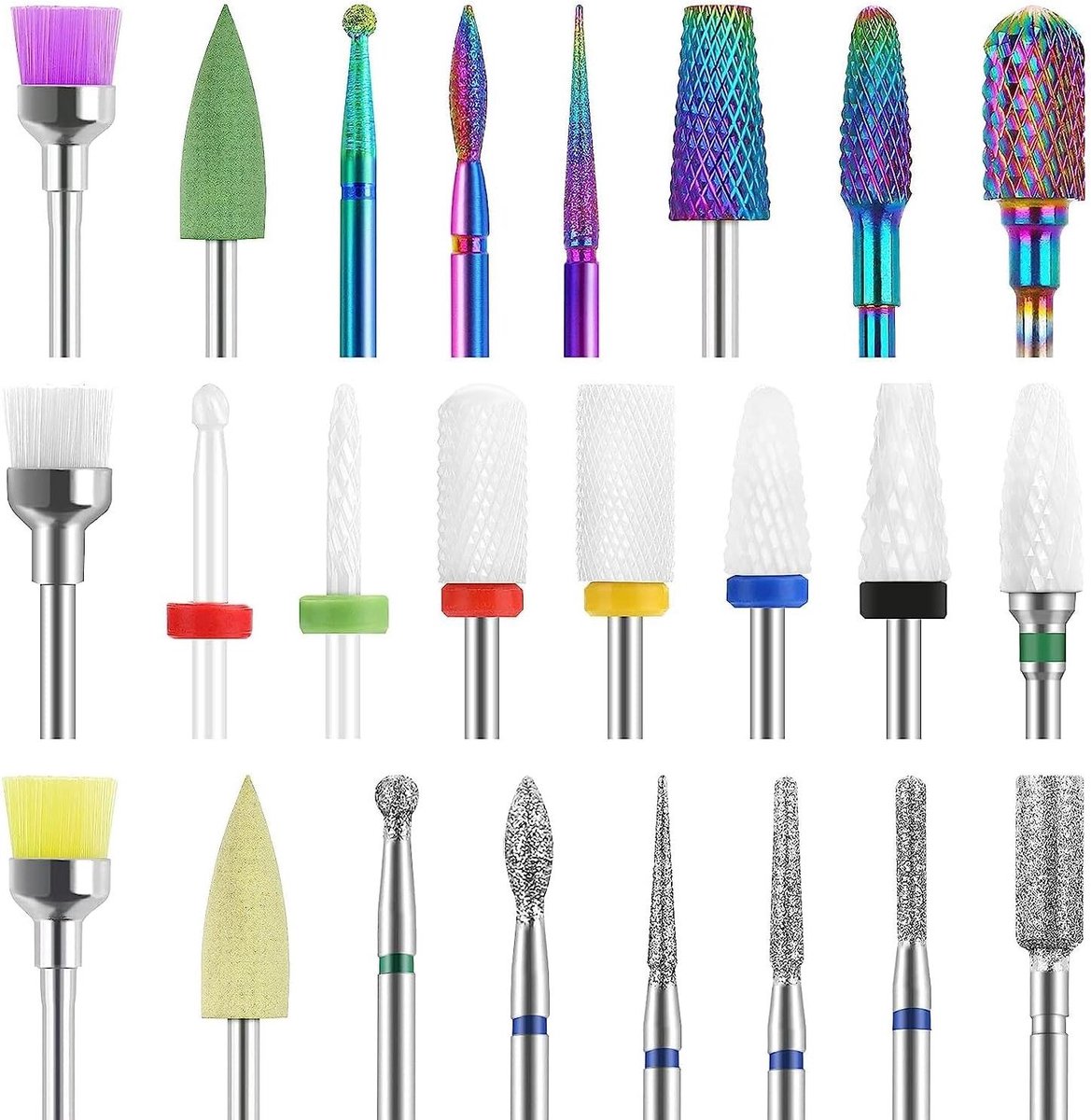 Nagelfrees Opzetstukken - Freesbits Manicure Pedicure - Nagelreiniging Verwijderen - Wolfraamcarbide Materiaal - 24 Stuks - Zilverkleurig
