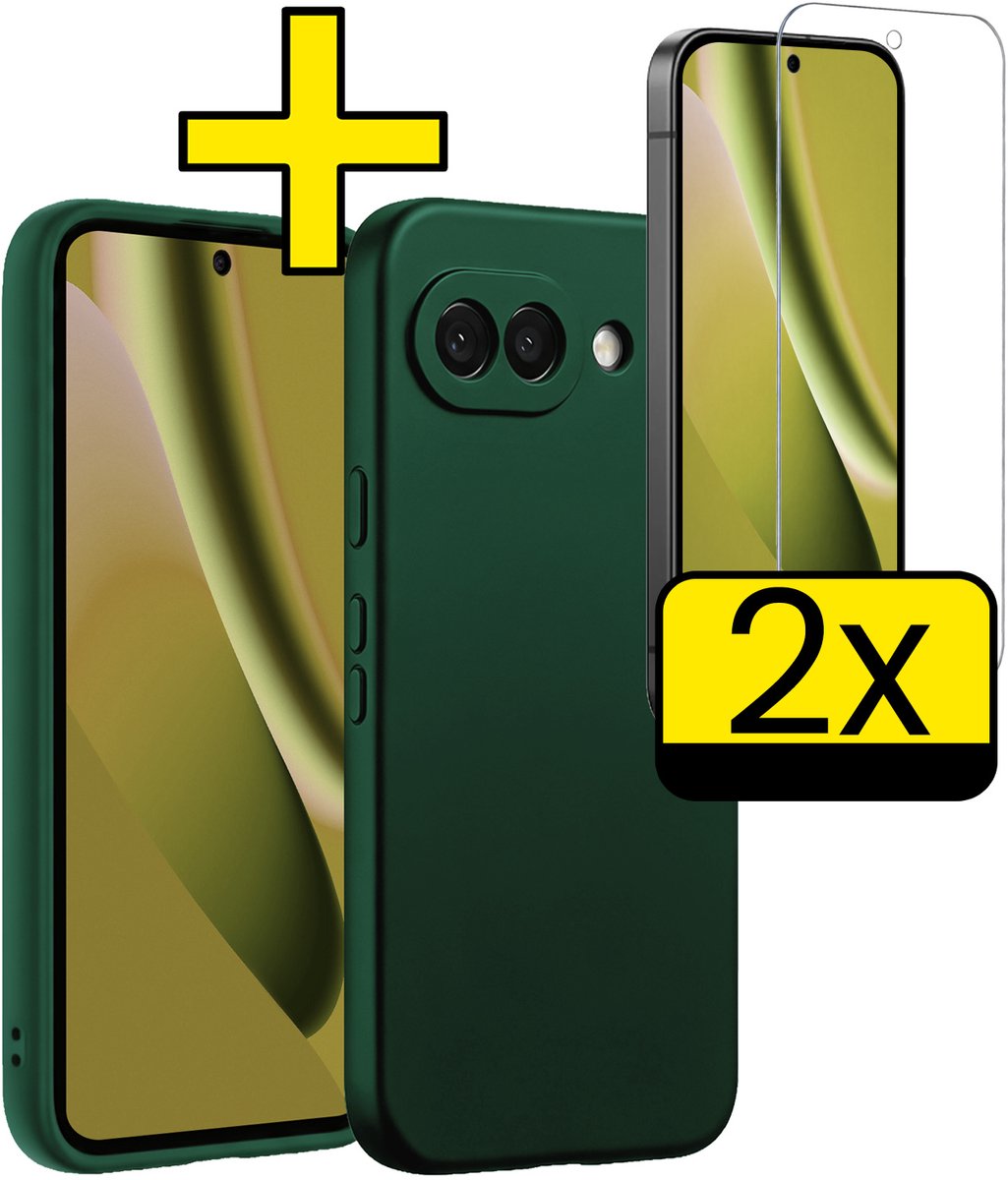 Hoesje - Met 2x Screenprotector - Geschikt voor Google Pixel 10a - Sterk & Shockproof - Back Cover - Siliconen Case - Telefoon Hoes - Telefoonhoesjes - Donkergroen
