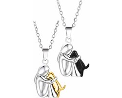 hond sieraad ketting meisje hond 2 stuks hondenknuffel hanger 45cm zwart goud cadeau vriendschap liefde hondenliefhebber