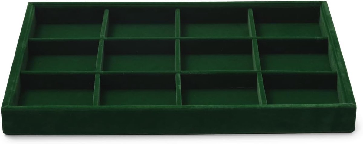 stapelbaar van fluweel, sieradenaufbewahrung lade sieradeninzet organizer 12 vakken sieraden display voor armband, 35x24x3,5cm (Donkergroen)