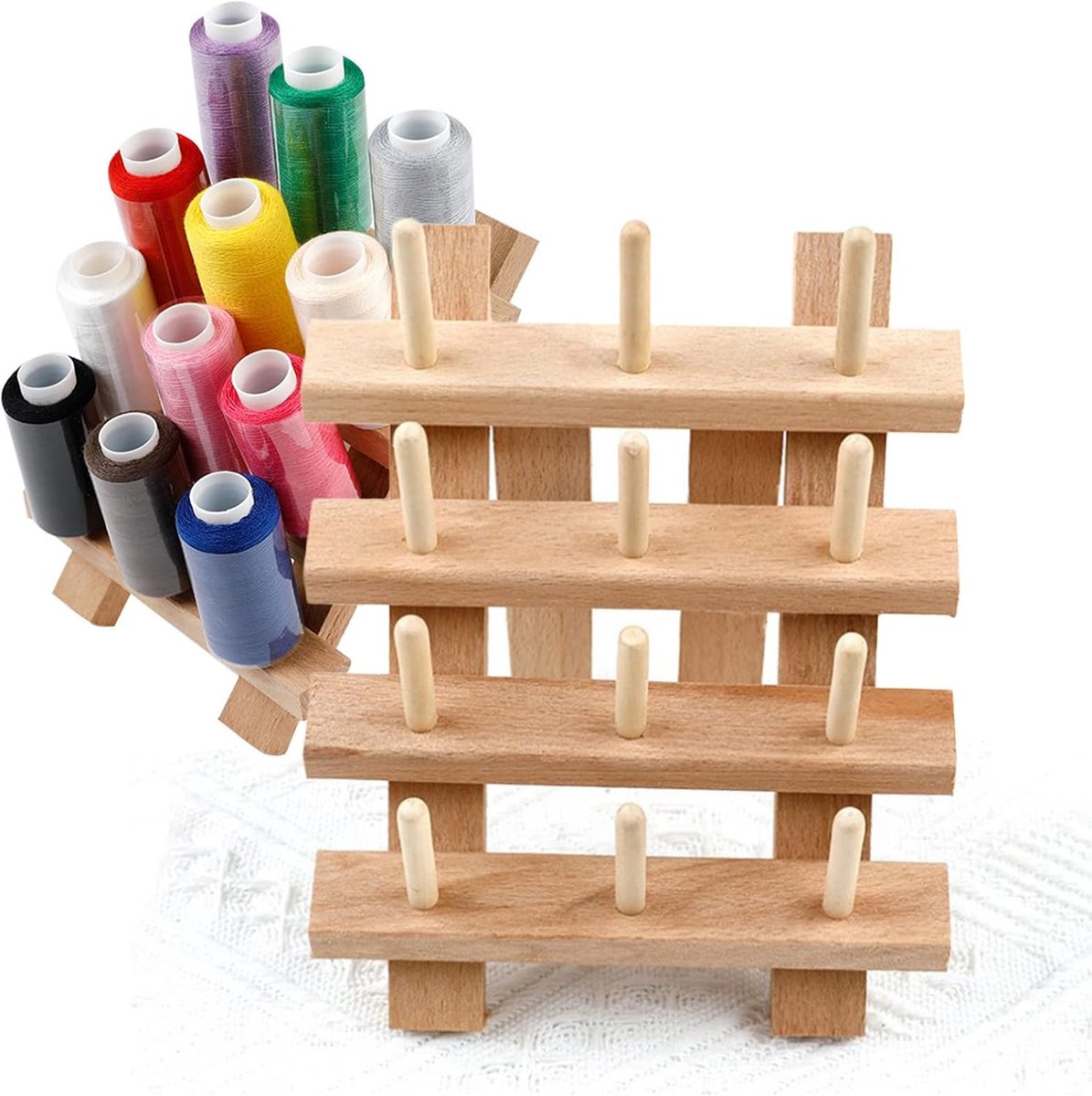 12 spoelen houten naaigarenrek staande wandgemonteerde draadhouder organizer - opvouwbare spoelen draadhouder hobbygereedschap voor naaien, borduren, quilten