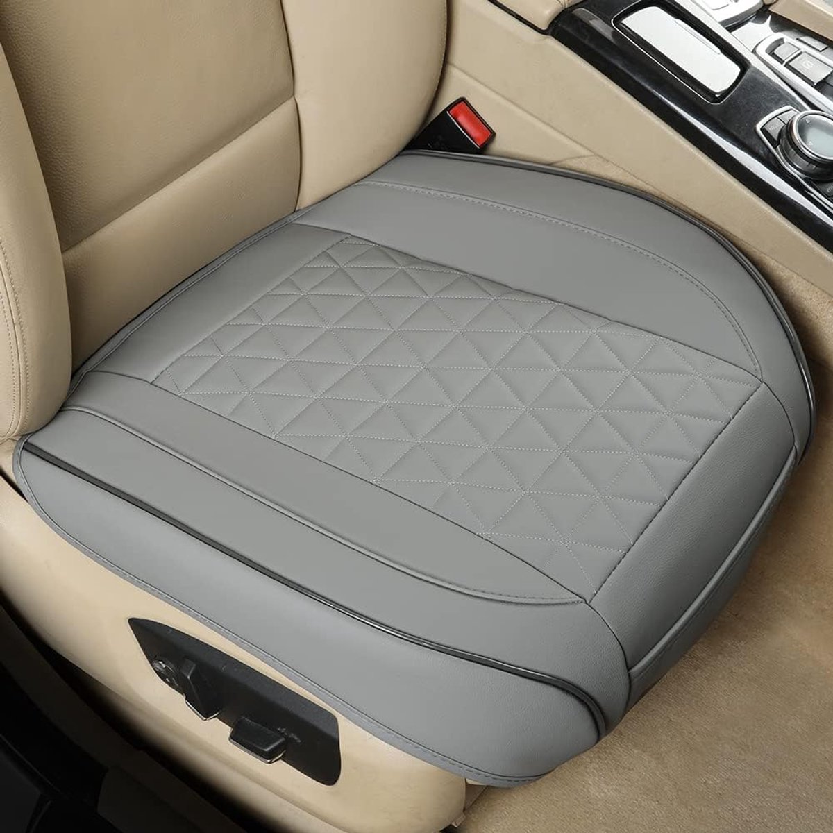Panther Autostoelhoezen Voorstoelen (2 stuks) – PU Leren Stoelhoes met Driehoekstiksel, Antislip Onderkant en Opbergvak | Universeel Geschikt voor 90% van Auto’s - Grijs