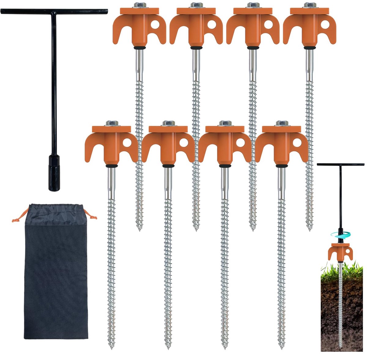 SnelShoppen - Heavy Duty Tent Haringen met Hoge Zichtbaarheid Oranje Koppen, 30cm - Ideaal voor Camping, Tuinfeesten en Buitenactiviteiten
