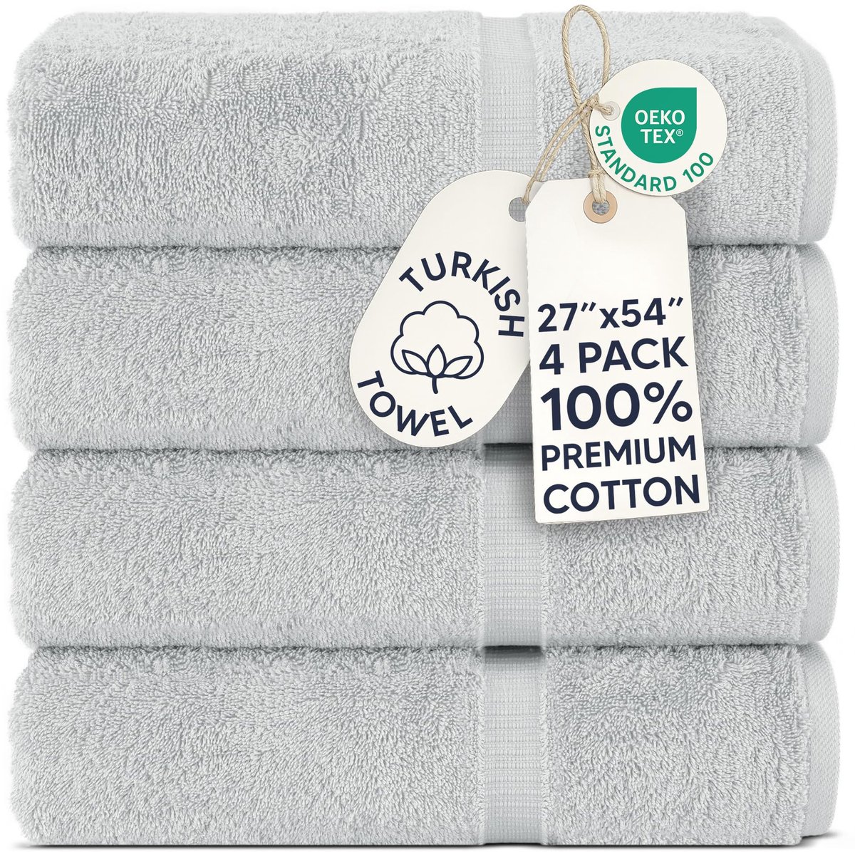 SnelShoppen - Luxe Turkse handdoeken 100% katoen, hotelkwaliteit, superabsorberend, 4-delige set, zilvergrijs, perfect voor badkamer, wellness en thui