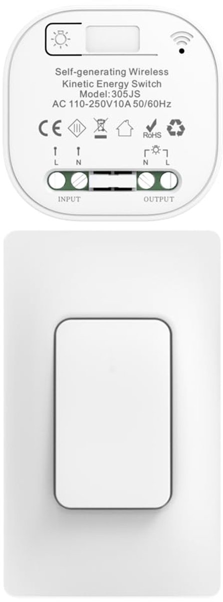 SnelShoppen - Draadloze Lichtschakelaar Set met Afstandsbediening - Geen Batterijen Nodig - 1 Gang 1 V1 A - Ideaal voor Thuisverlichting, Tuin, Feest