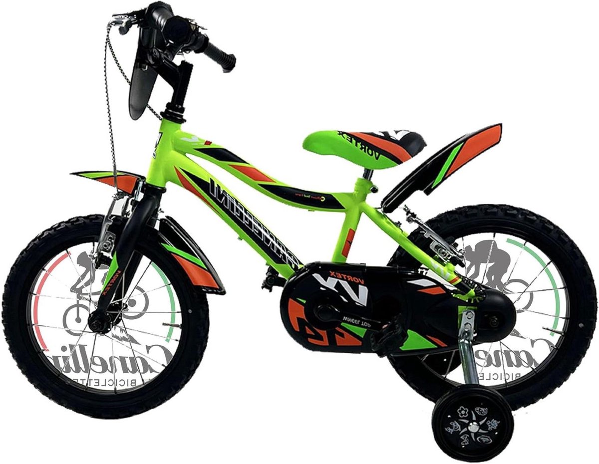 Kinderfiets Loopfiets Leren Fietsen Inclusief Zijwieltjes 14 Inch Neon Groen