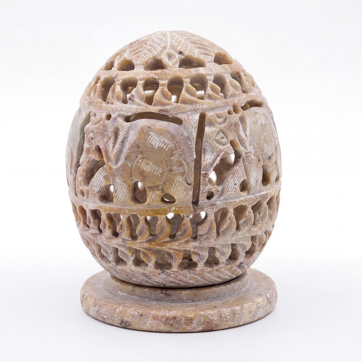 Theelichthouder Olifant, Handgemaakte Natuursteen, Uitgebreid Snijwerk, Decoratieve Kandelaar Voor Huis, Meditatie & Cadeau