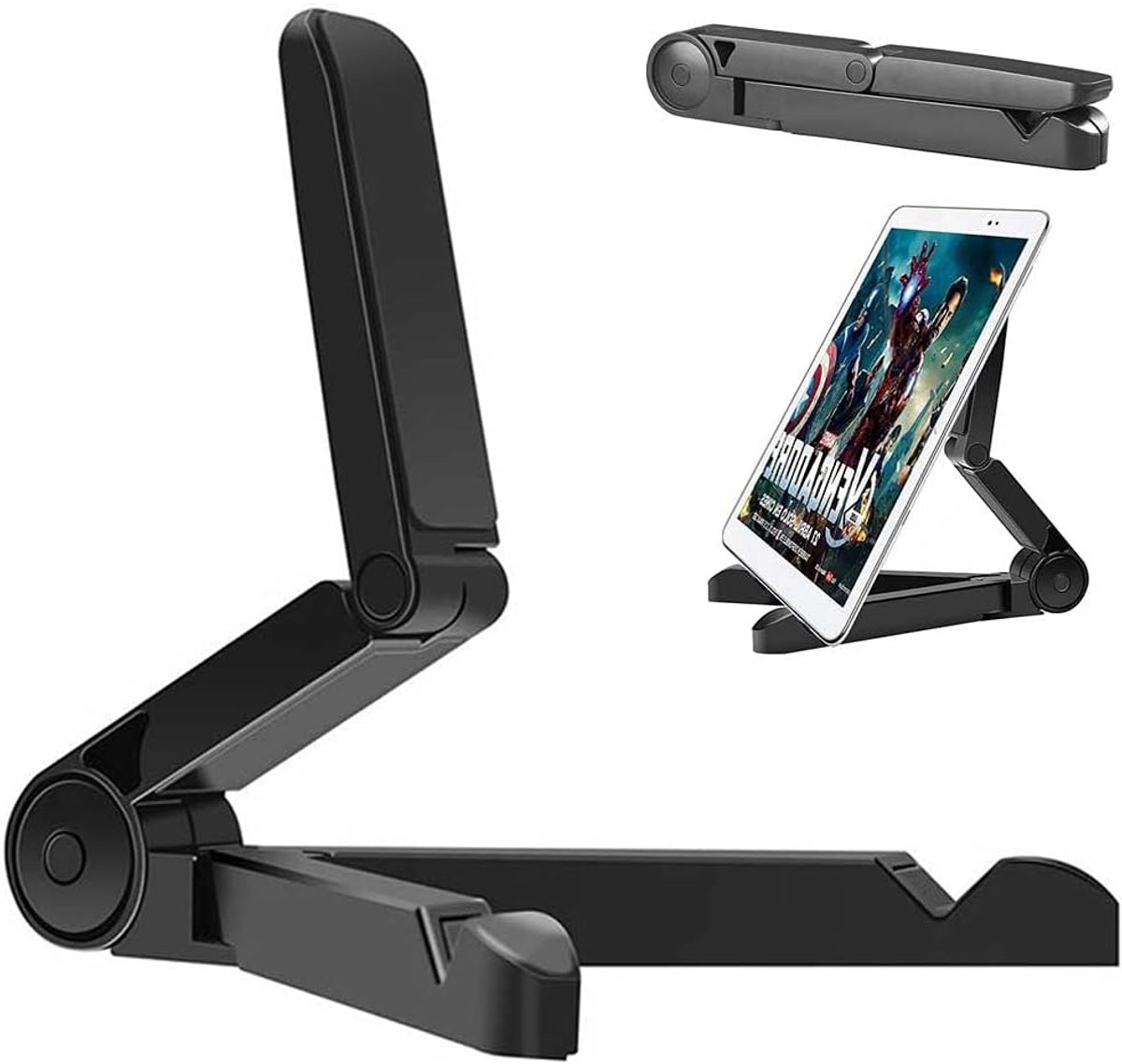 Tablet Stands en Houders Verstelbaar, Draagbare Tablet Stand Houder voor iPad, Samsung Galaxy en Kindle Fire Tablets, Desktop Mobiele Telefoon Stand voor iPhone 16 15 Pro Max (Zwart)