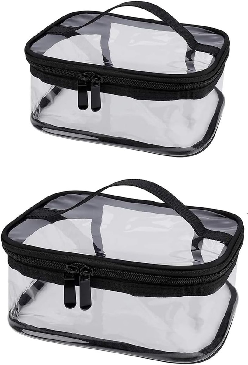 Toilet Tas, make transparant, 2 stuks, doorzichtig, waterdicht, pvc, ritssluiting, doorzichtige tas, groot, met draaggreep, voor dames en heren