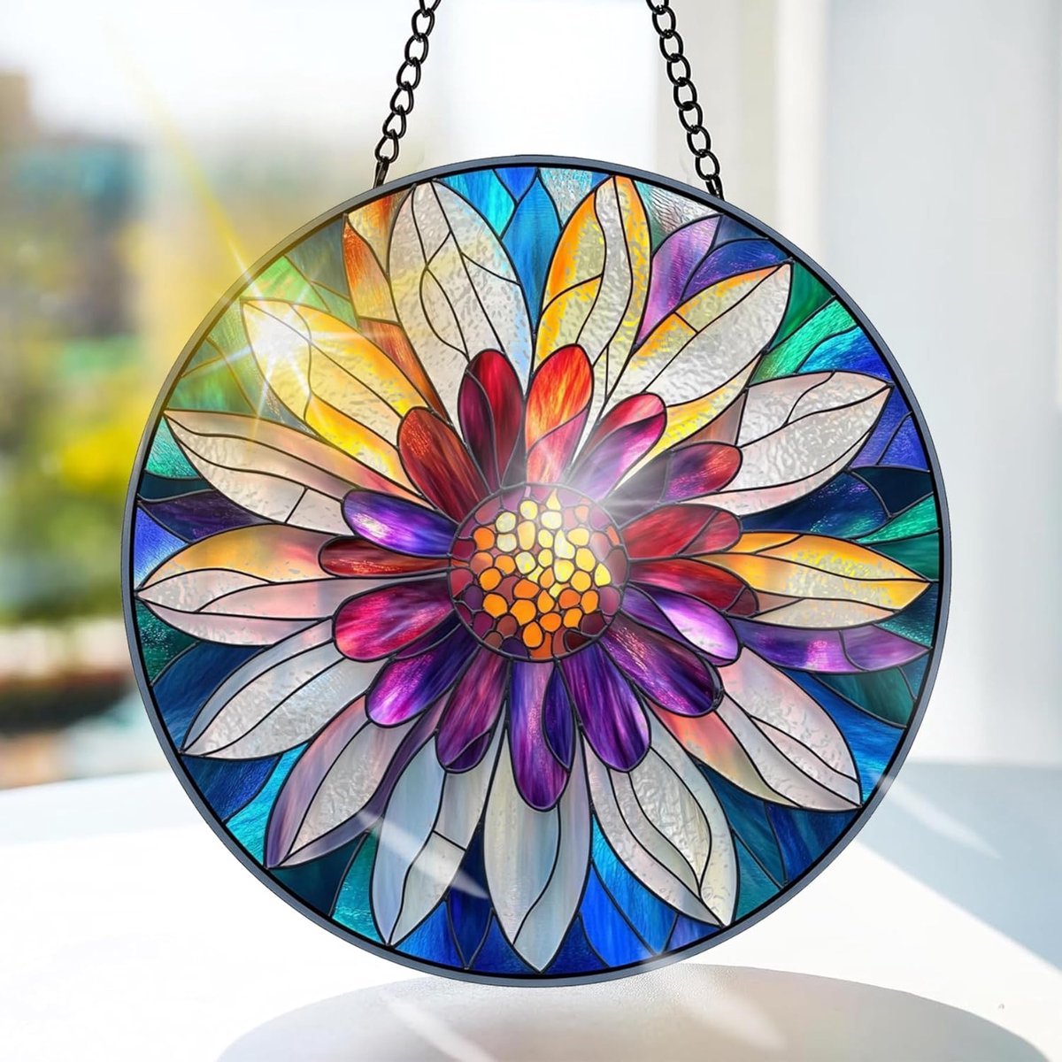 Bloem Gekleurd Glas Hangend - Knoppen Hangende Raamdecoratie - voor Tuin, Raam en Deur, Kerst, Handgemaakte Suncatcher Decoratie 20x20 cm