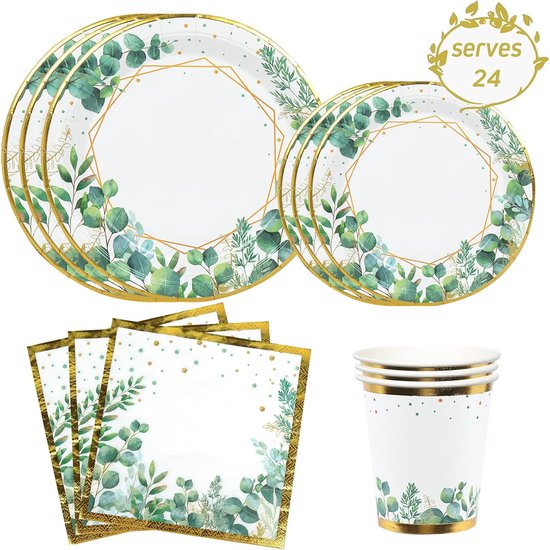 Salie Groene Papieren Borden Servetten Bekers Set, 96 Stuks Groen Goud Party Servies, Wegwerp Borden Baby Doucheborden Cups en Servetten voor Verjaardagsfeestbenodigdheden, Babyshower, Jungle Safari — afbeelding 5