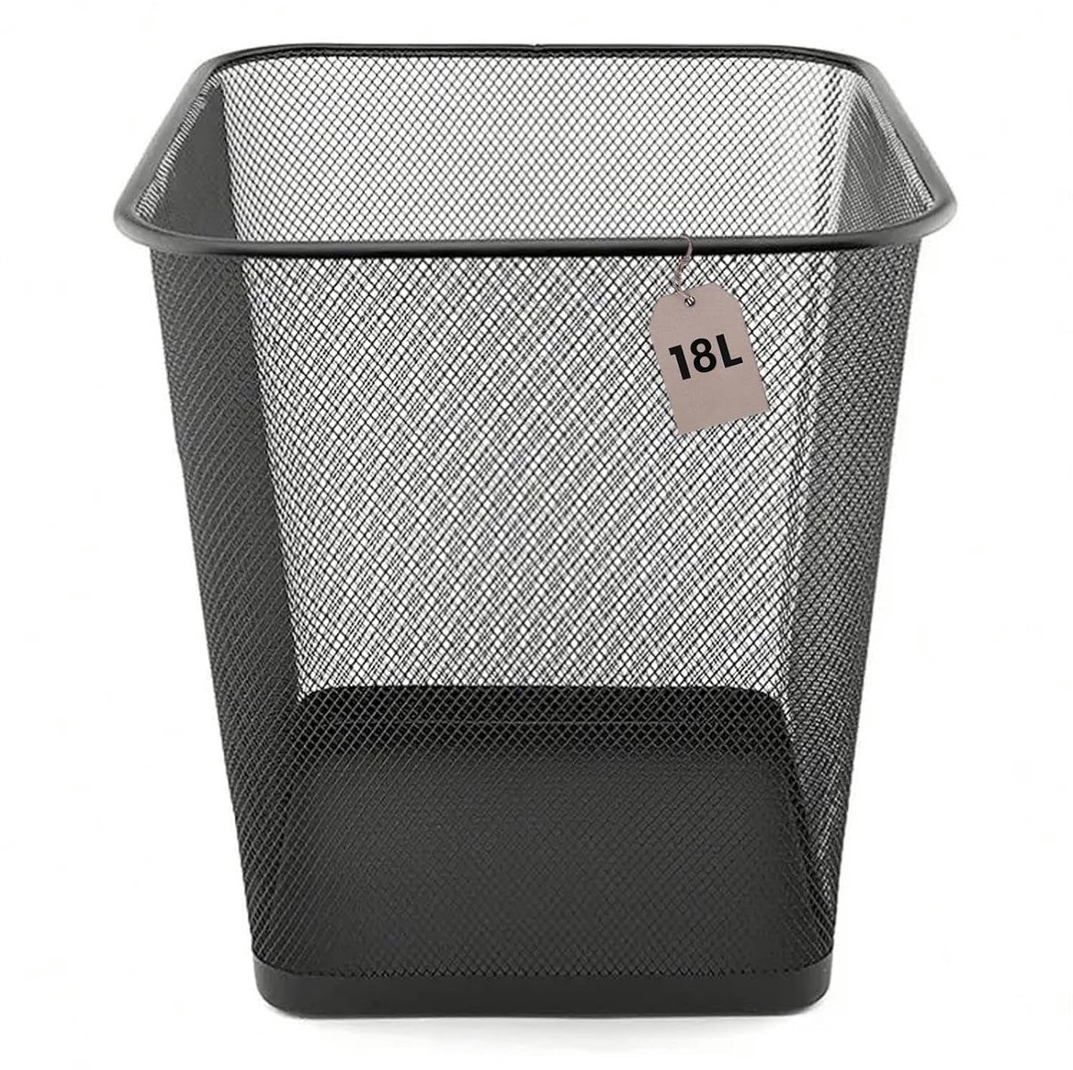 Vierkante Papiermand van Metaalgaas, 18 Liter, Zwart, 27 x 27 x 30 cm - Prullenbak voor Kantoor, Bureau-afvalbak, Metalen Vuilnisbak voor Recyclen, Prullenmand voor Keuken en Badkamer