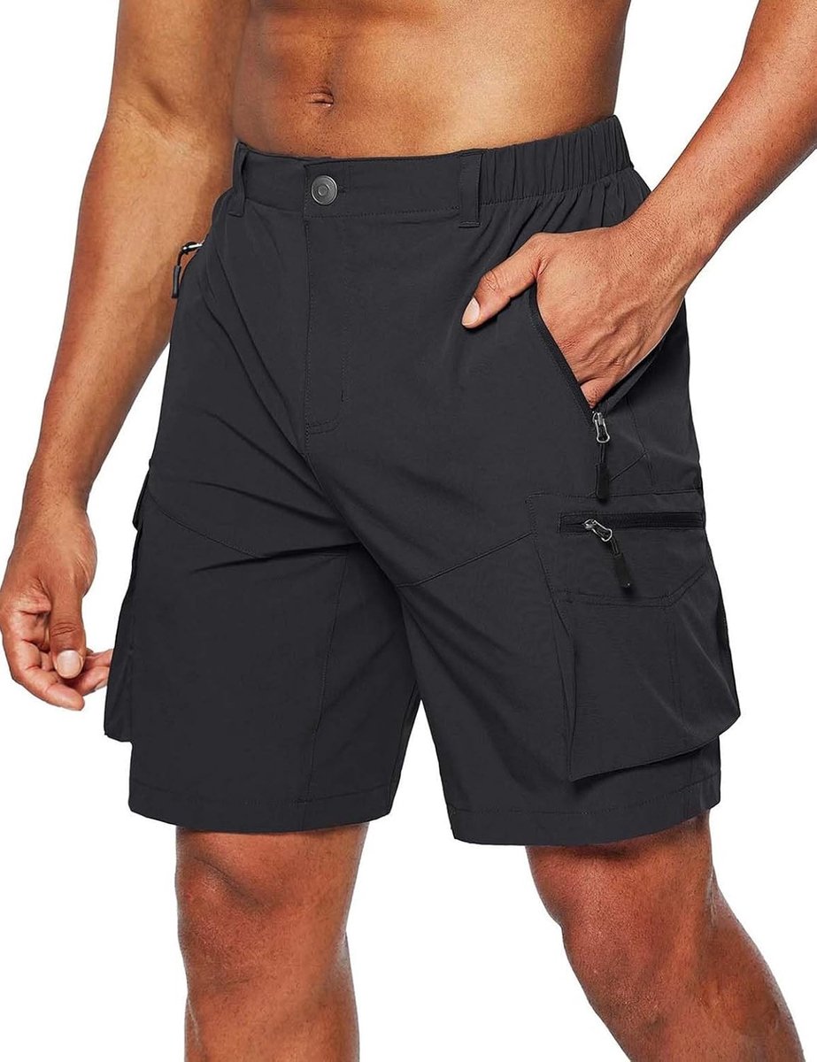 Korte broek voor heren, cargowandelbroek voor heren, kort, zomer, licht, sneldrogend, outdoor, trekking, shorts met zak met ritssluiting