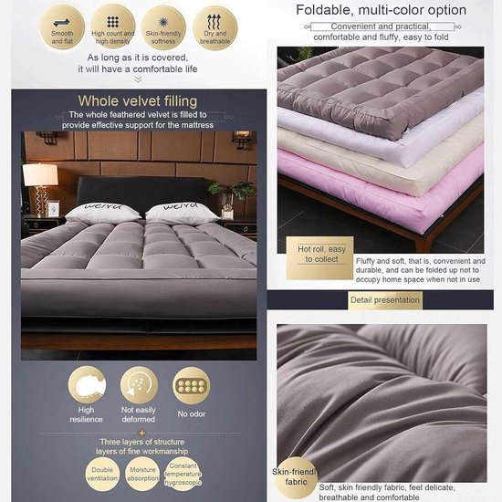 Japanse futonmatras - Opvouwbaar matras - Comfortabel slapen - Dubbele antislip - 90x200cm - Grijs — afbeelding 5