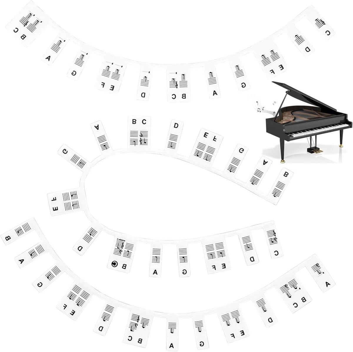 Pianostickers - Toetsenbord Letters - Muziek Leren - Zonder Lijm - 88/61 Toetsen - Zwart