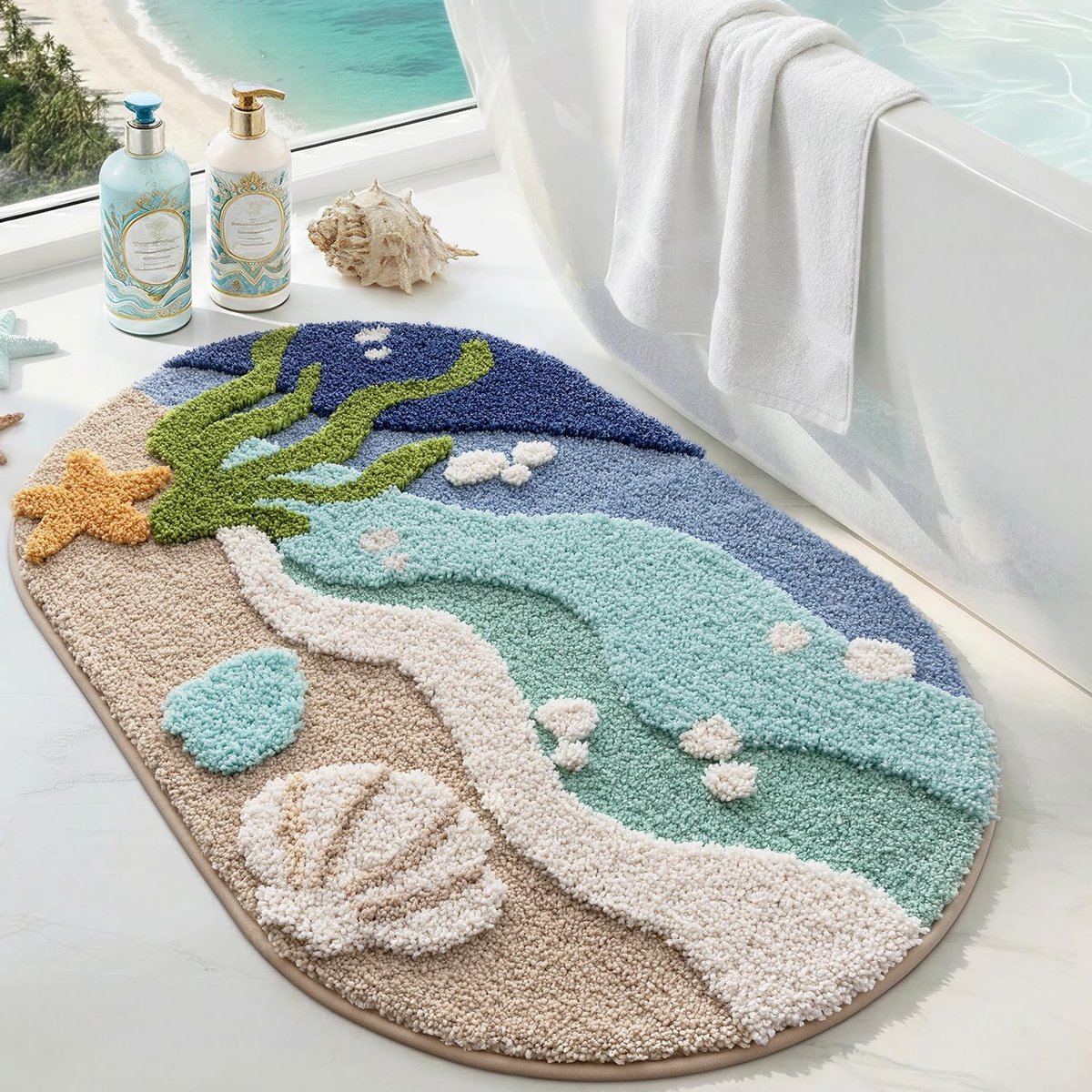 Ovale Badmat 54 x 86 cm, Antislip en Zachte Badmat, Wasbaar en Absorberend voor Badkamer en Douche