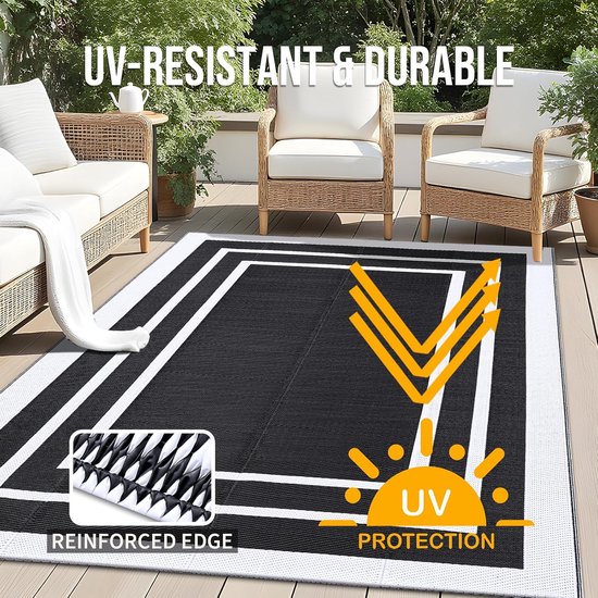 Waterproof Outdoor Kleed - Picknickkleed Strandkleed - Buiten Leven - Omkeerbaar UV Bestendig - 120 x 180 cm - Zwart Wit — afbeelding 3