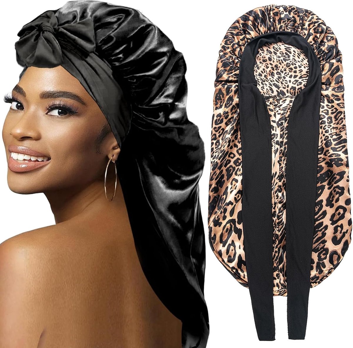 Bonnetten voor zwarte vrouwen vlecht bonnet, grote lange satijnen bonnet voor vlechten slapen, zwarte satijnen zijden motorkap voor dames