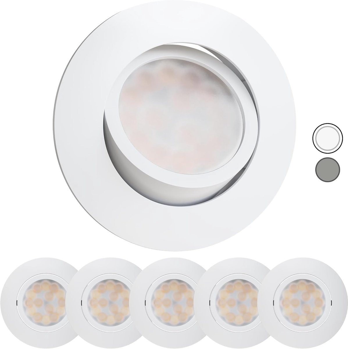home Set van 6 WarmDim 230V 5,8W warm witte dimbare LED plafondspots 68mm - 75mm I badkamer IP44 I CRI 90 500lm 3000K I Mat wit