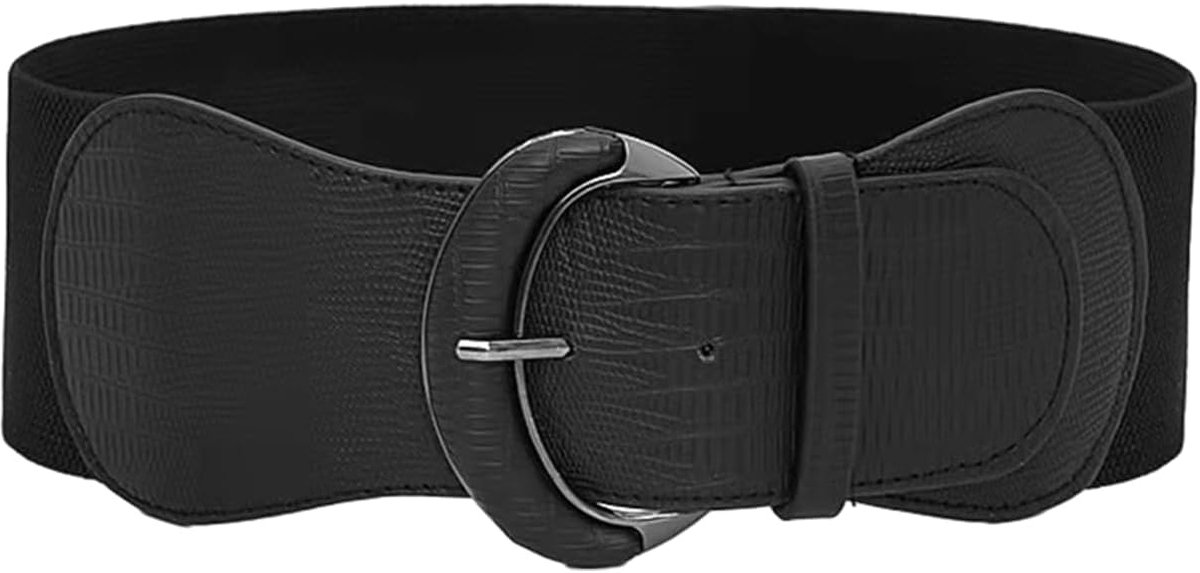 Elastische Brede Riem voor Dames - Lederen Stretch Tailleband, Verstelbare Mantelriem (Zwart), M
