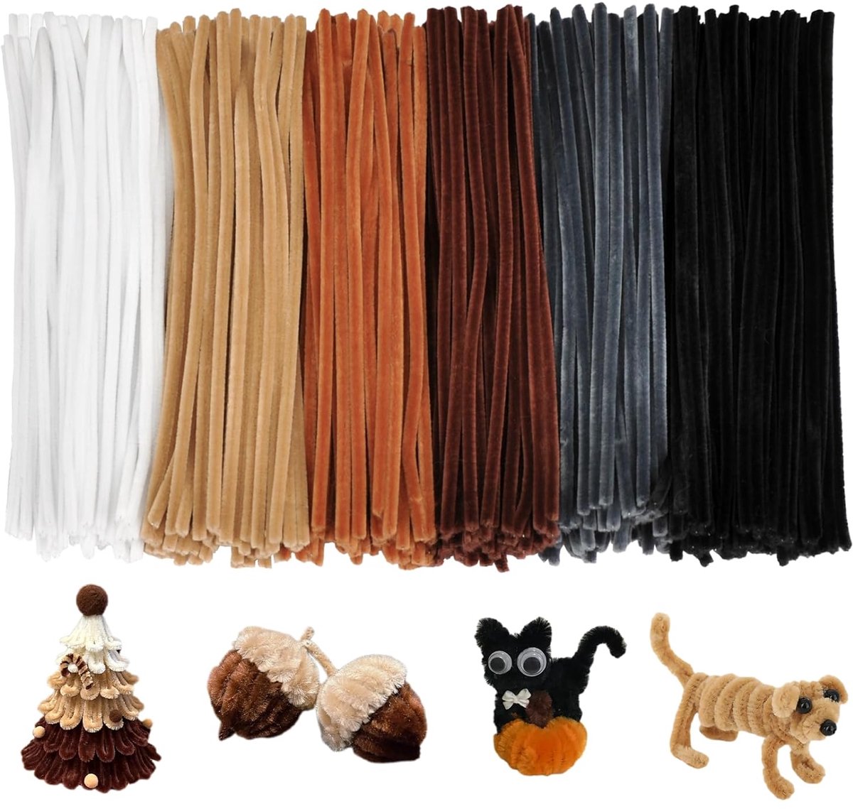 300 Chenilledraad Knutsel 30cm Lang 6mm Dik - 6 Neutrale Kleuren | Chenillestokjes Pijpenragers Kleurrijke, Pipe Cleaners Craft Flowers Kit, DIY, Bloemen, Feest, Geschenk, Decoratie, Geschenk