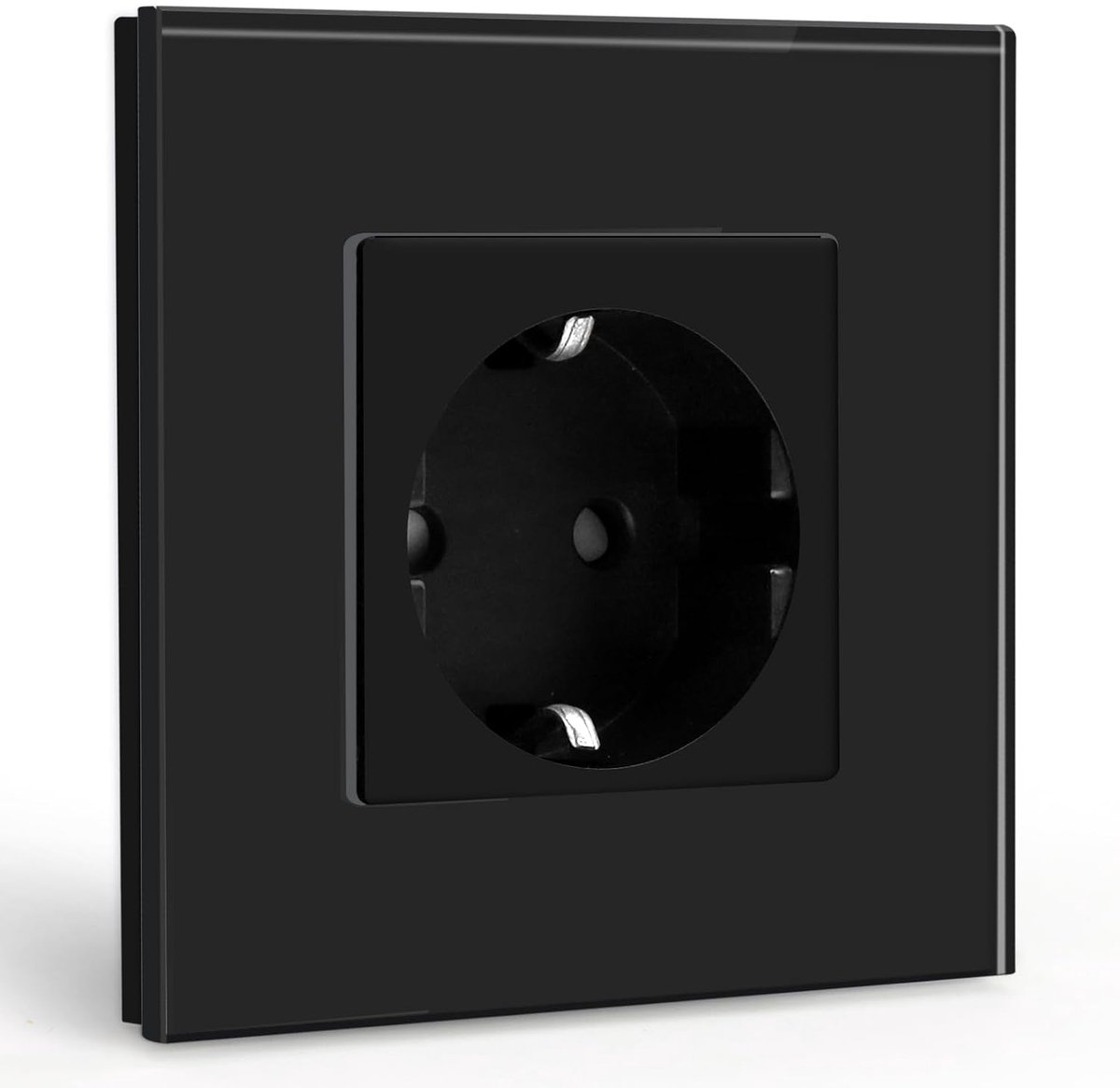 Enkelvoudig Schuko-stopcontact, glazen plaat, wandcontactdoos 16 A, 86 mm, zwart