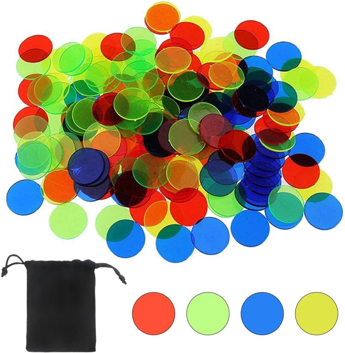 200 stuks transparante kleurteller teller bingo-chips kunststof marker met opbergtas voor speelmarkeringen, homeschool benodigdheden wiskunde counters (15 mm)