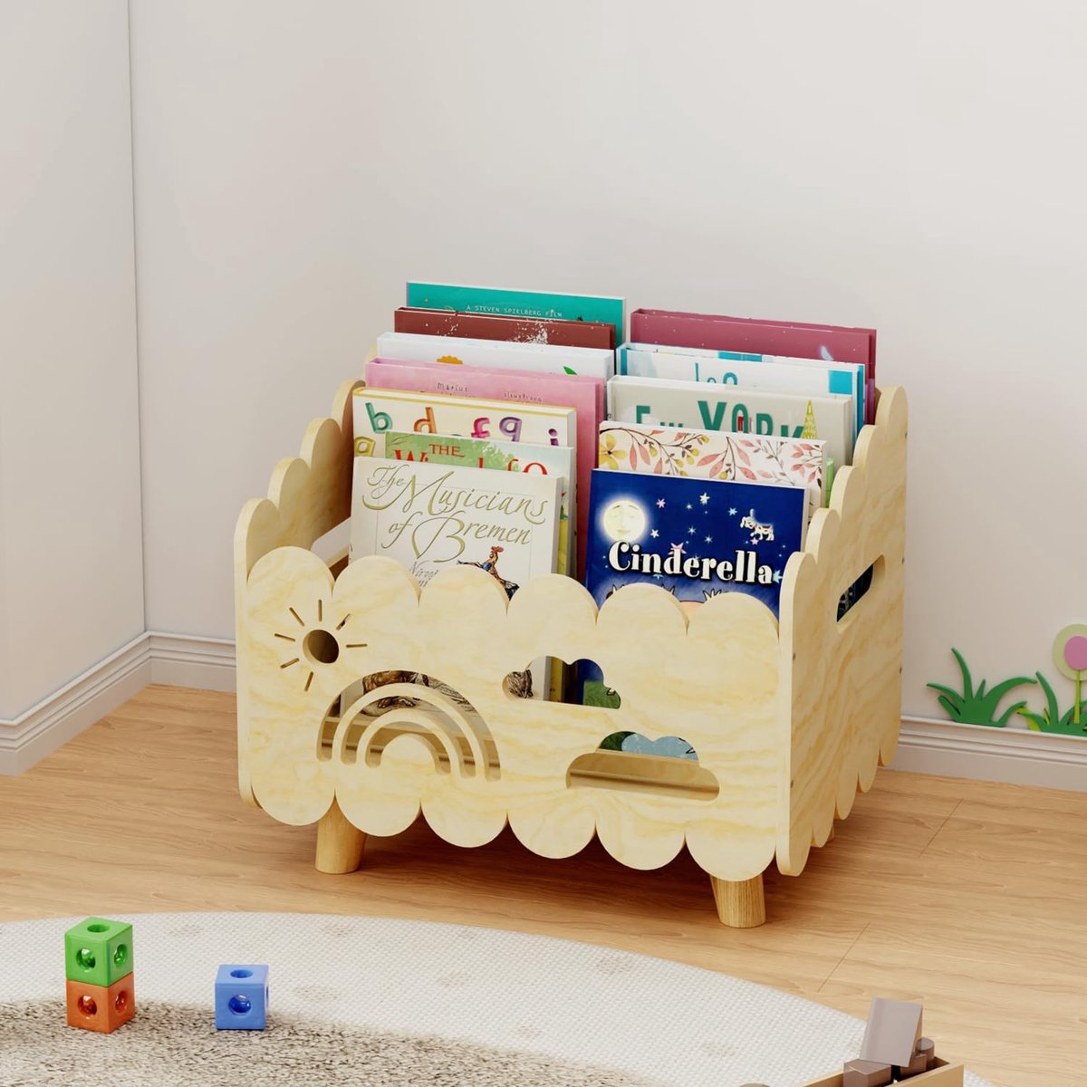 SnelShoppen - Montessori Kinderboekenkast, Boekenplank en Speelgoed Organizer voor Baby- en Kinderkamer, Multifunctioneel Hout, 44x32x37.5 cm, Veilig