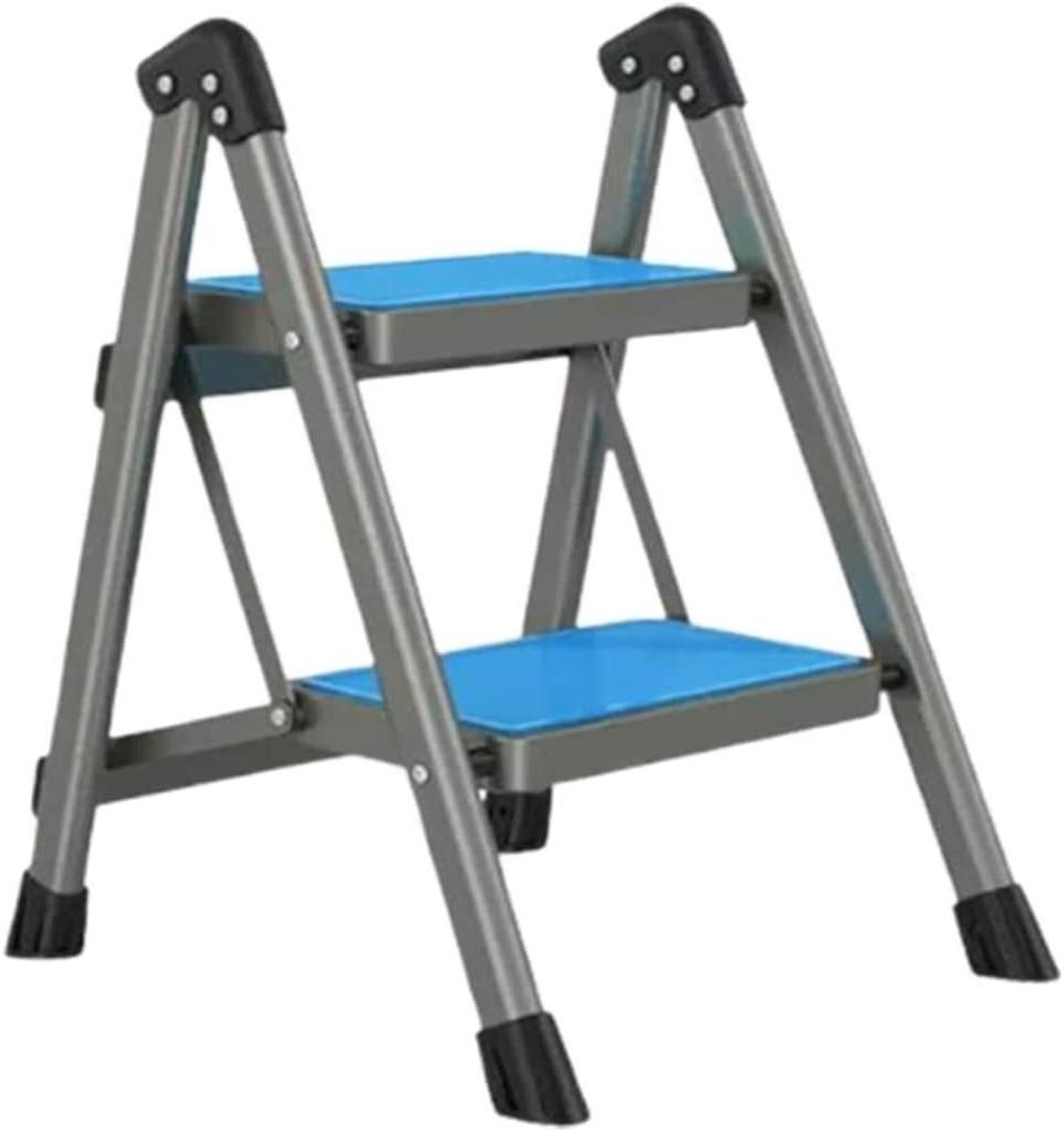 Klapladder - Vouwladder Trapladder - Klusjes in huis - Brede antislip treden - 150 kg draagvermogen - Blauw