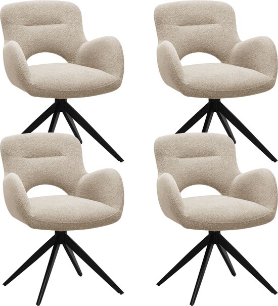 Colenis® - Chaises de salle à manger Olena - Set de 4 - Beige - Tissu Bouclé - Siège rembourré de Luxe - Design industriel - Pieds en métal - Chaise