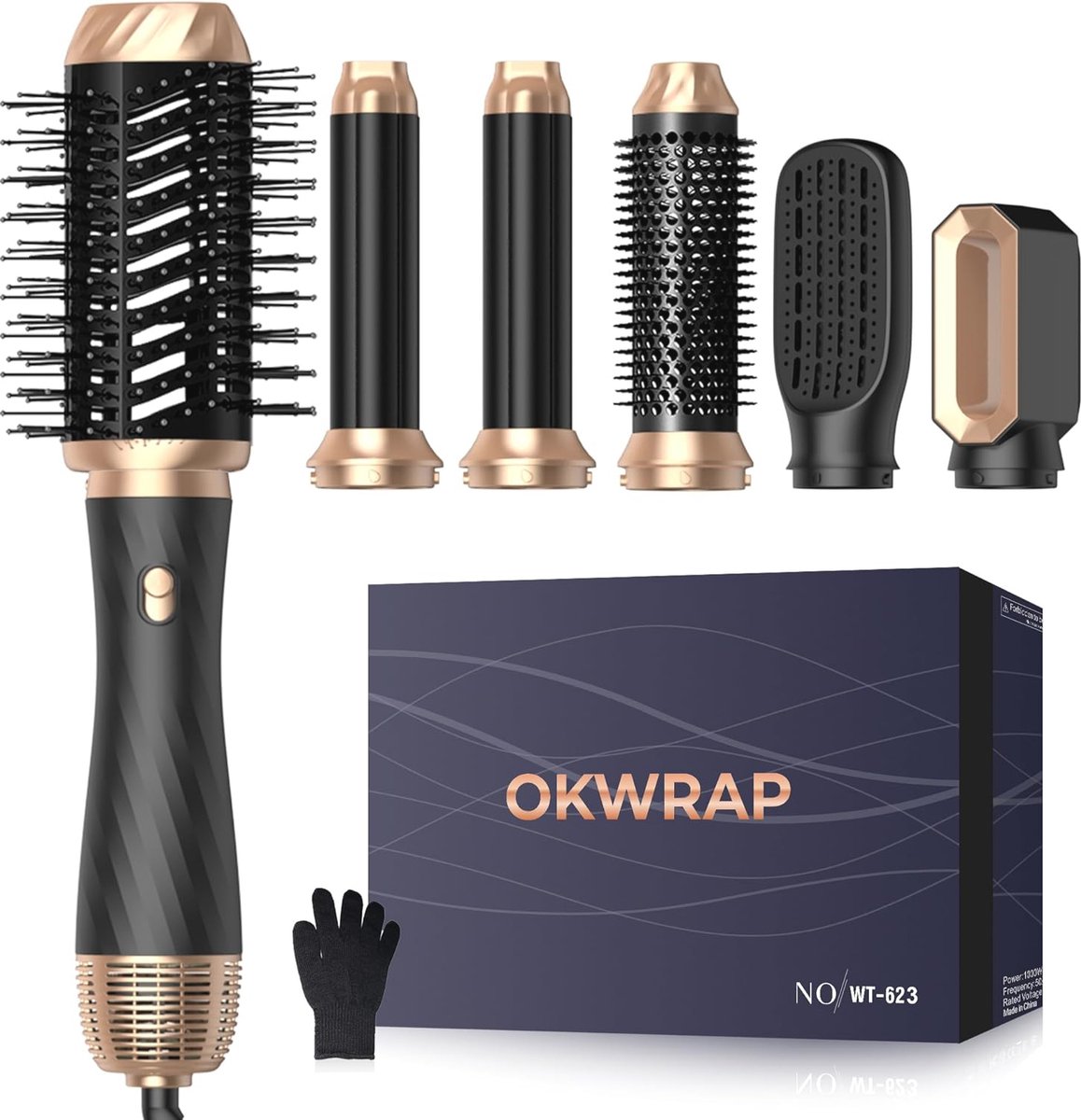 Haarstyler 6-in-1 met Ronde Borstelföhn - Warme Luchtborstel voor Drogen, Stylen en Volume