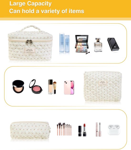 Ensemble de Fleurs floral élégant 3 pièces : trousse de maquillage spacieuse avec fermeture éclair pour femmes et Filles