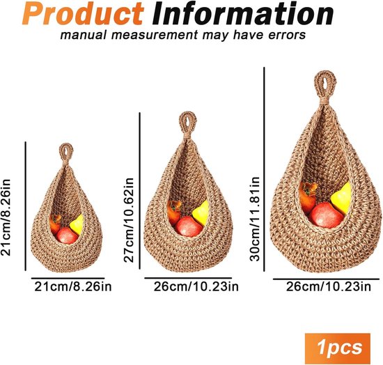 Hangende Mand voor Fruit en Groenten - Set van 3 - Decoratief en Functioneel - Inclusief Haken en Stickers — afbeelding 2