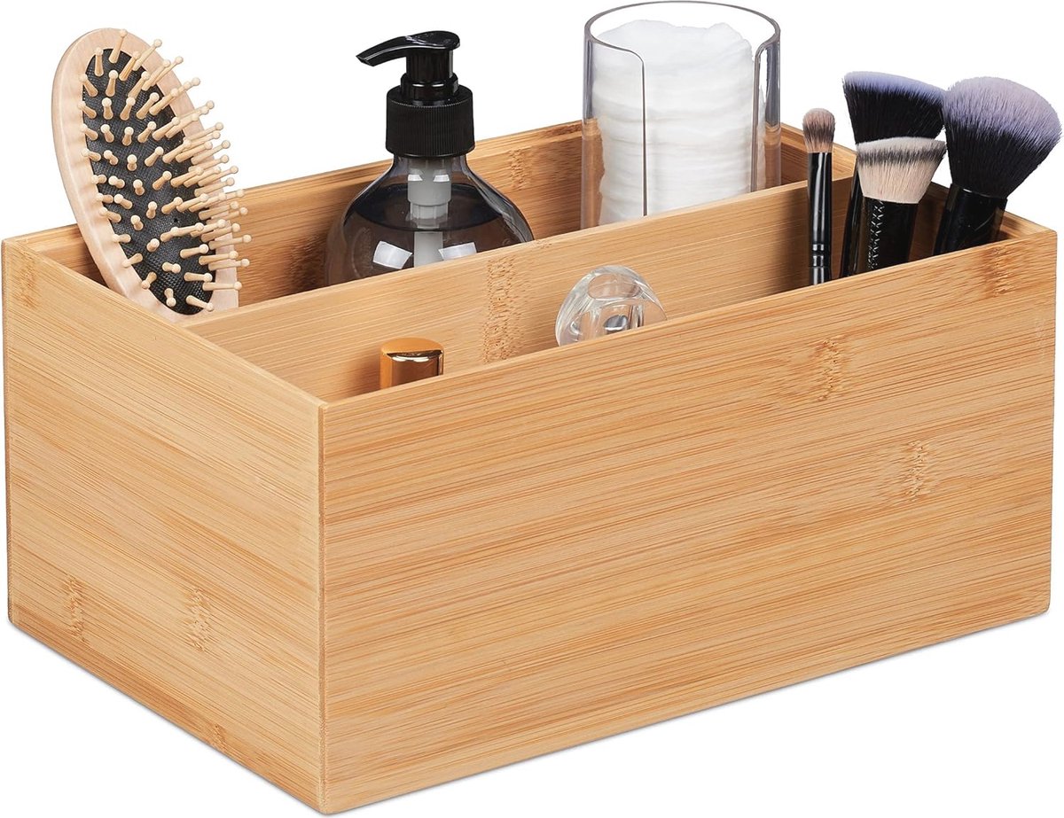 Goedkoopste Stapelbare bamboe opbergdoos met 2 vakken - Robuust en decoratief 14 x 30 x 20 cm