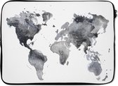 Laptophoes 13 inch - Wereldkaart - Abstract - Grijs - Waterverf - Laptop sleeve - Binnenmaat 32x22,5 cm - Zwarte achterkant