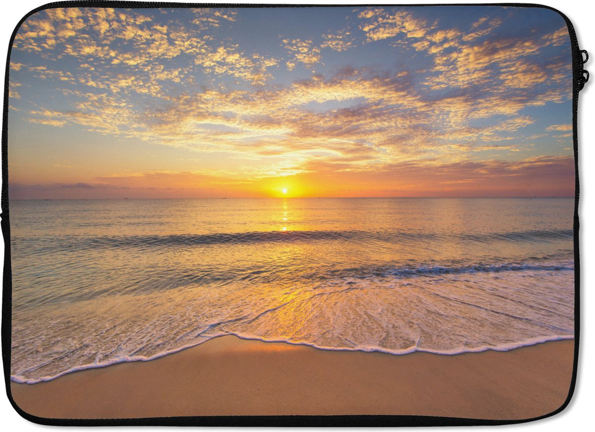 Laptophoes 14 inch - Strand - Kleuren - Zon - Laptop sleeve - Binnenmaat 33x23 cm - Zwarte achterkant