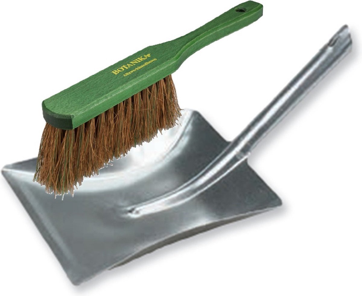 Goedkoopste Buemag Stoffer en blik set voor buiten - zilver/groen - verzinkt metaal - hout met kokosharen