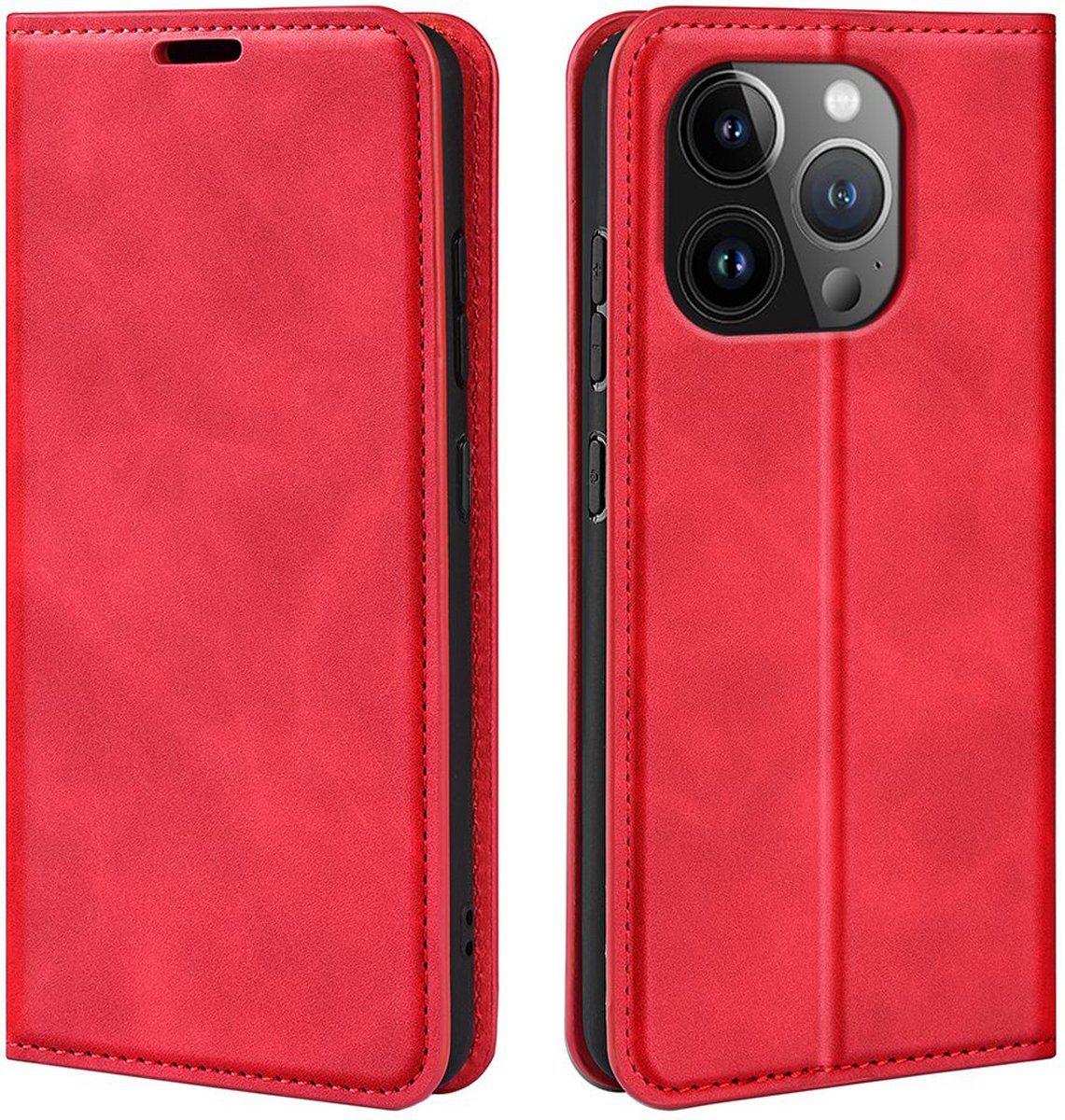 MobyDefend Hoesje - Geschikt voor iPhone 15 Pro - Luxe Wallet Bookcase (Magnetische Sluiting) - Rood