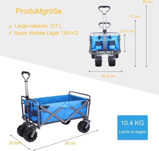 Opvouwbare Bolderkar - Inklapbare Strandwagen en Tuinwagen voor Gemakkelijk Vervoer van LifeGoods — afbeelding 2