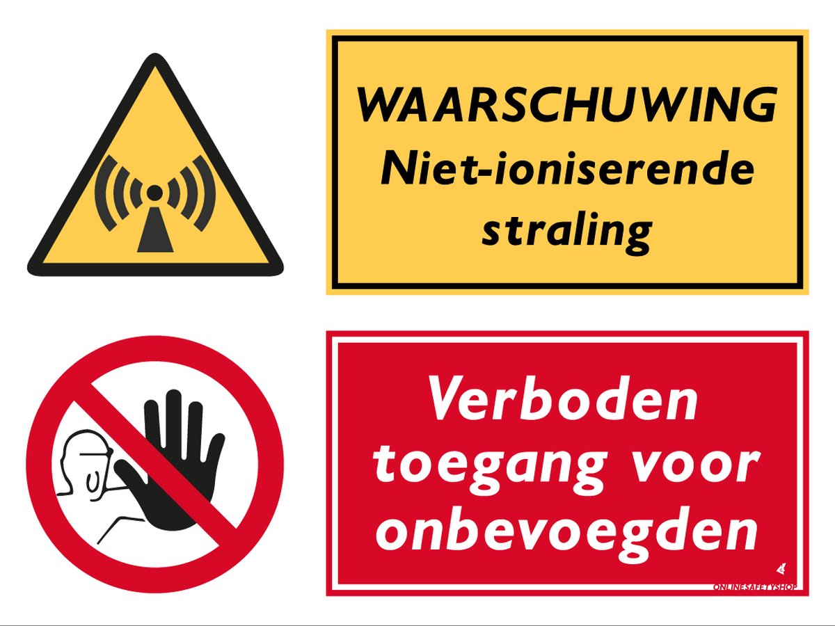 Niet-ioniserende straling bord - Verboden toegang voor onbevoegden - Waarschuwing - Forex - 30 x 40 cm