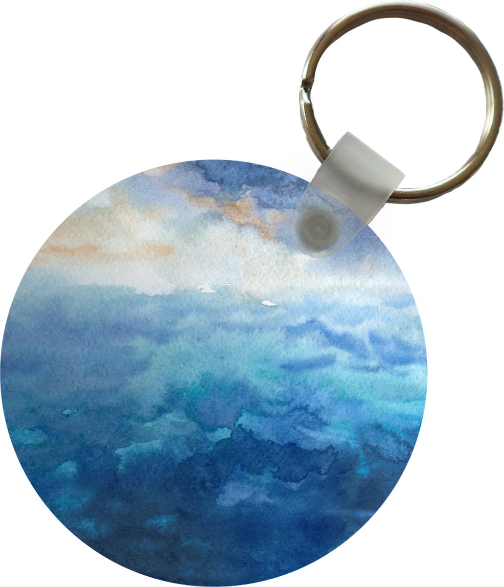 Sleutelhanger - Zee - Waterverf - Kleuren - Plastic - Rond - Uitdeelcadeautjes