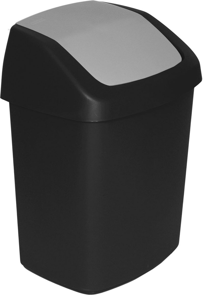 Afvalemmer met klapdeksel - 15 liter - Zwart/Grijs - Minimalistisch ontwerp