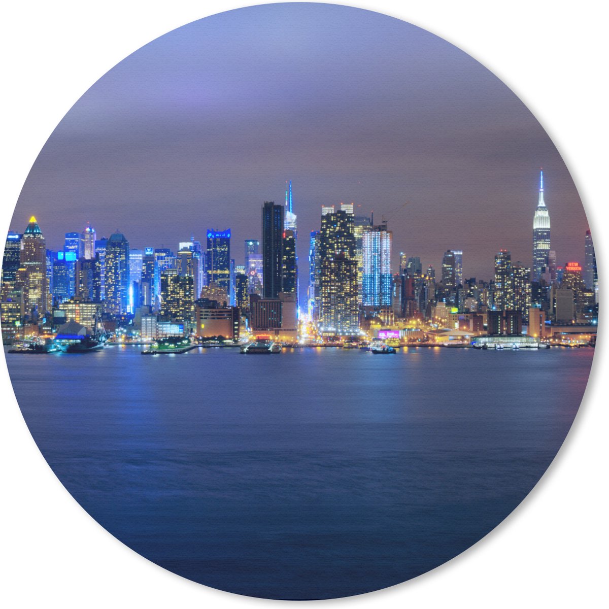 Muismat rond 40x40 cm - Mousepad New York - Skyline - Nacht - Ronde muismatten