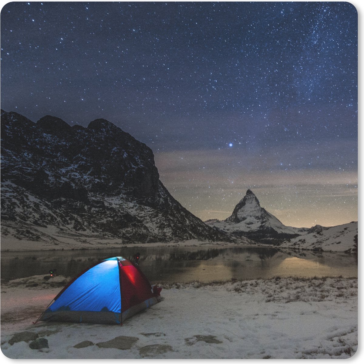 Muismat 20x20 cm - Mousepad Alpen - Sterrenhemel - Tent - Muismatten