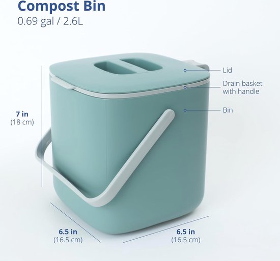 Compostbak voor keuken -2,4 gallons/9L vuilnisbak voor onder de
