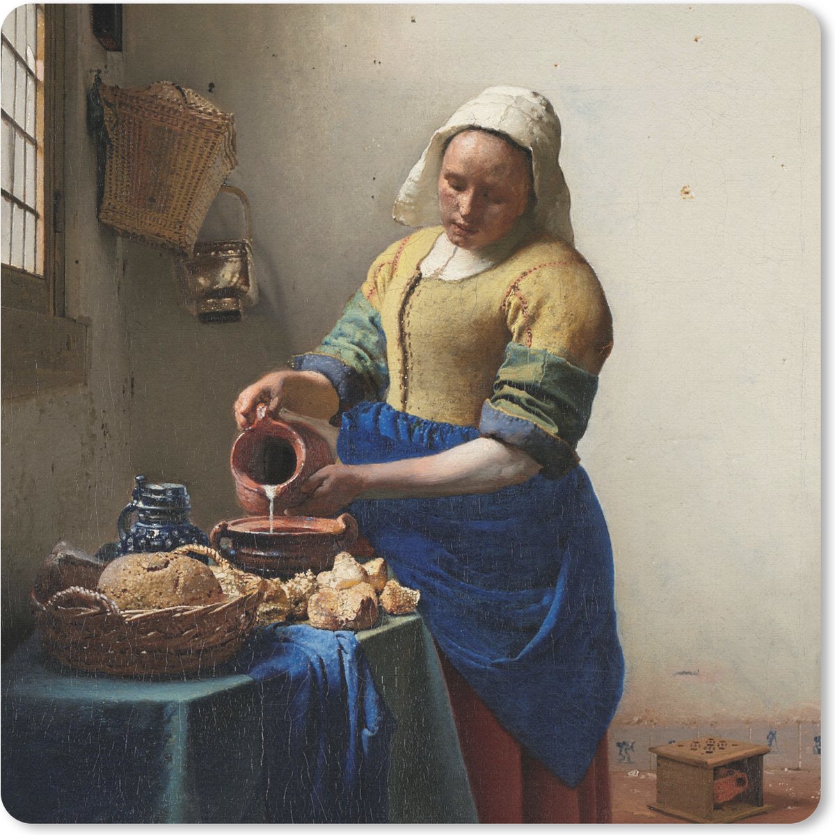 Muismat 30x30 cm - Mousepad Het melkmeisje - Schilderij van Johannes Vermeer - Muismatten