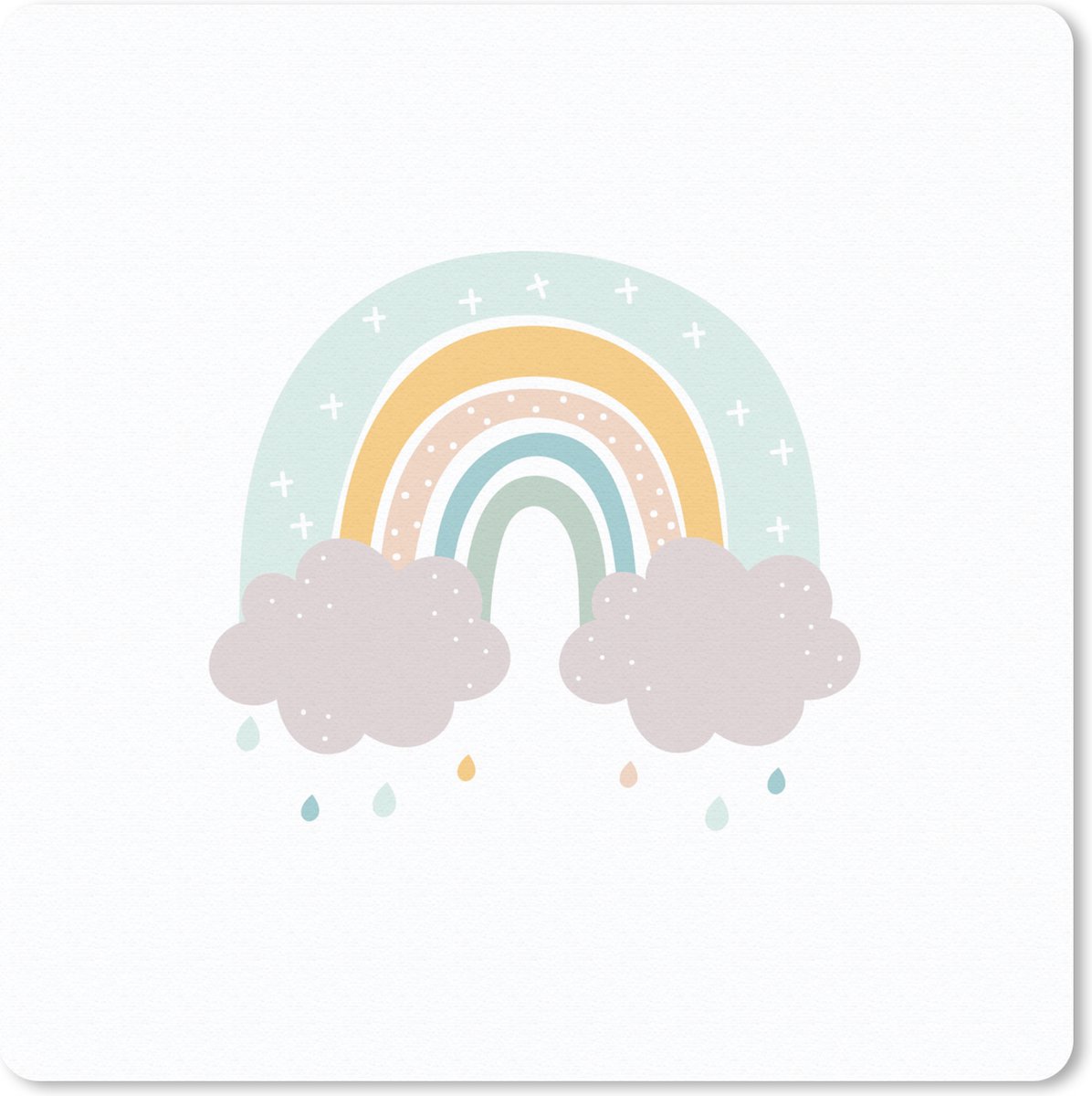 Muismat 30x30 cm - Mousepad Regenboog - Wolken - Regen - Kinderen - Pastel - Muismatten