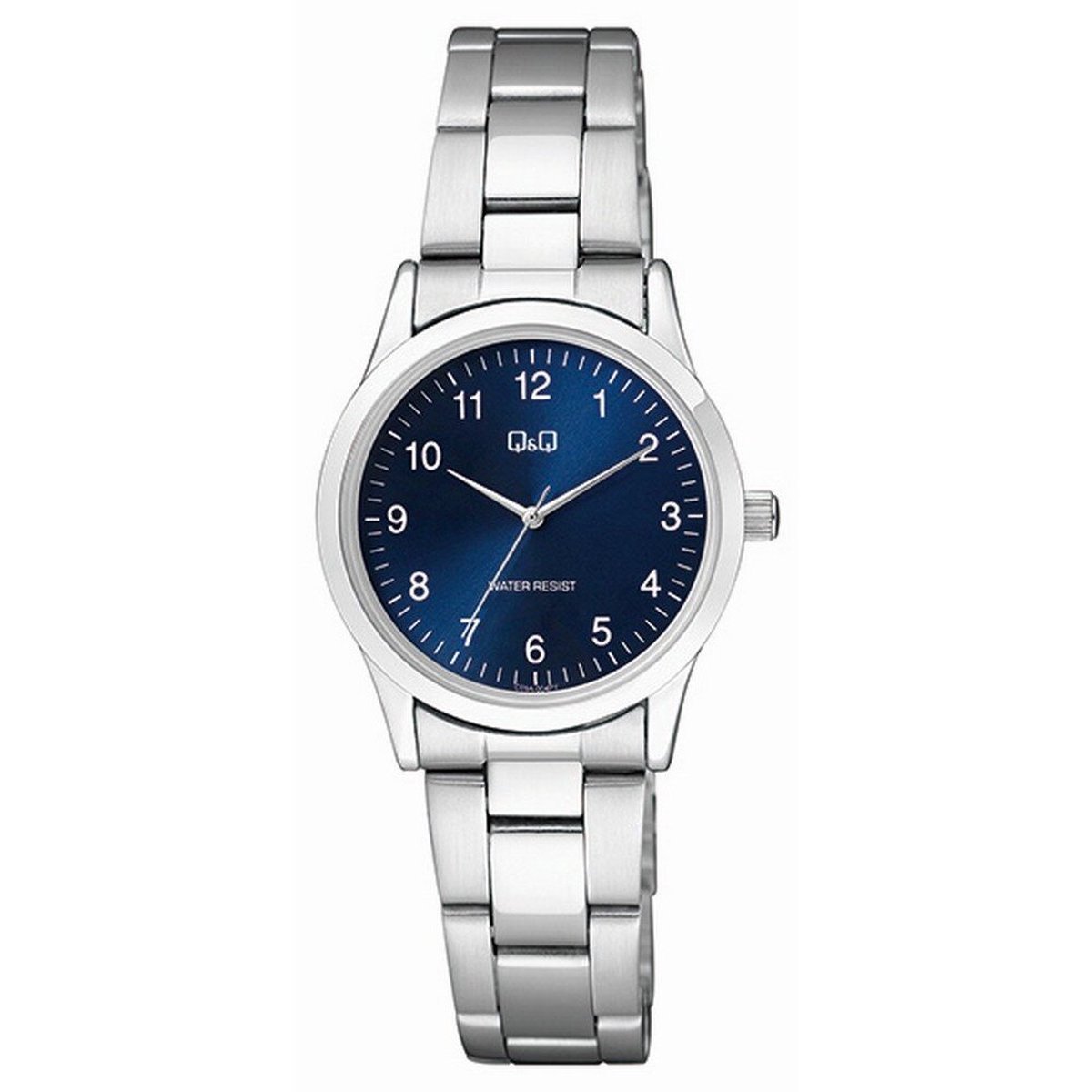 QQ C09A-004PY - Horloge - Analoog - Vrouwen - Dames - Stalen band - Rond - Metaal - Cijfers - Zilverkleurig - Blauw