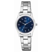 Q&Q C09A-004PY - Horloge - Analoog - Vrouwen - Dames - Stalen band - Rond - Metaal - Cijfers - Zilverkleurig - Blauw