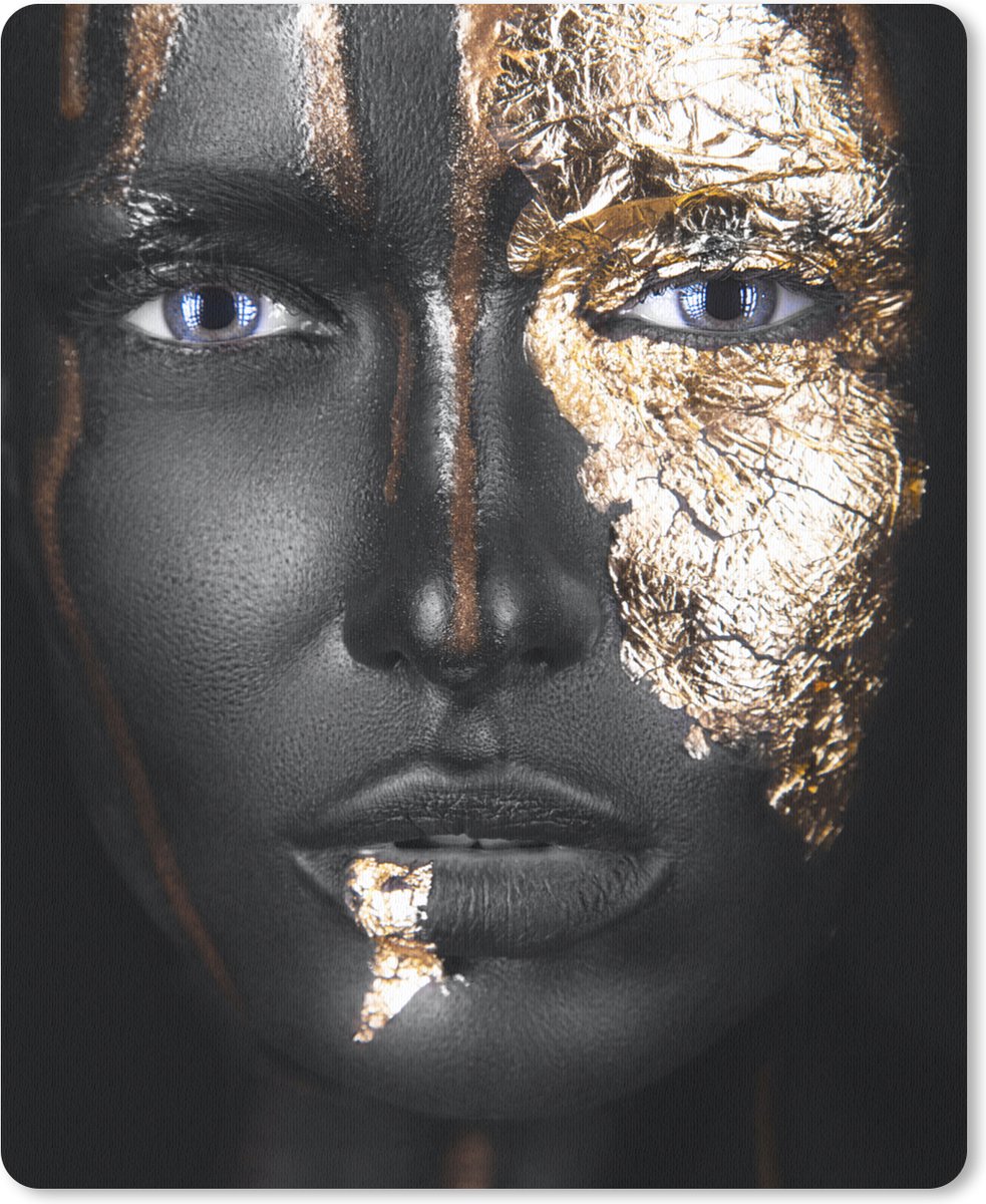 Muismat 19x23 cm - Mousepad Vrouw - Bladgoud - Zwart - Goud - Luxe - Muismatten
